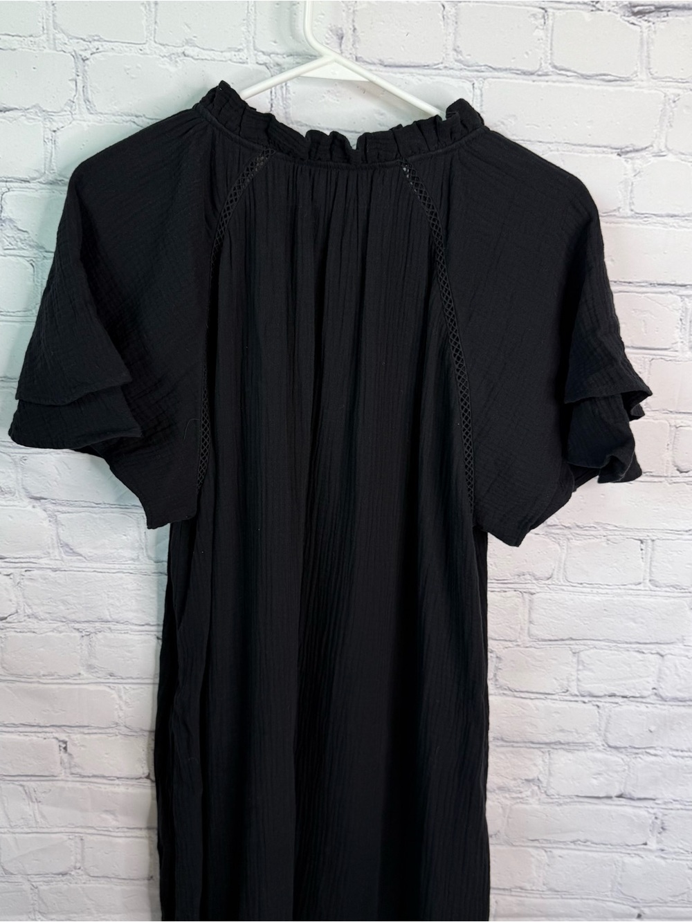 CHICO’S Flutter Sleeve Gauze Black Midi Dress 18 - Picture 3 of 8